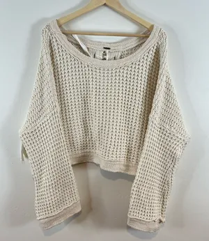 Free People | Lace Up Back Oversized Waffle Knit Sweater Ivory Small thumbnail 1