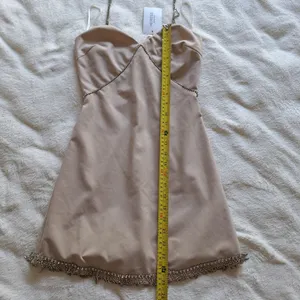 NWT Heiress Beverly Hills Seasonless Diamante Trim Mini Dress XS Beige Nude thumbnail 15