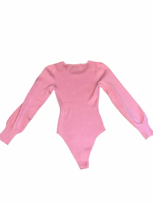 NWT Pink Ribbed Puff Sleeve Bodysuit Small Coquette Balletcore Feminine thumbnail 4