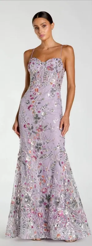 NWOT MAC DUGGAL 69049 Purple Spaghetti Strap Floral Embroidered Trumpet Gown thumbnail 1