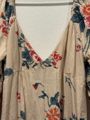 Free People Francesca Mini Dress L Cream Floral Balloon Sleeve Boho thumbnail 4