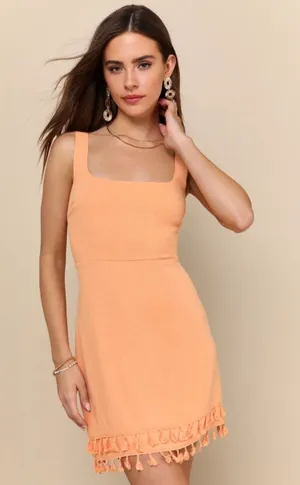 Lulu's Feel the Sunshine Washed Orange Tassel Mini Dress NWT thumbnail 1