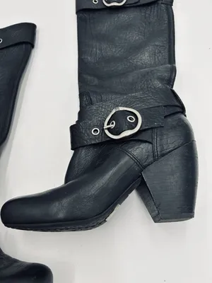 Lucky Brand Black Leather Candie Knee High Boots 6.5M Block Heel Double Buckle thumbnail 3