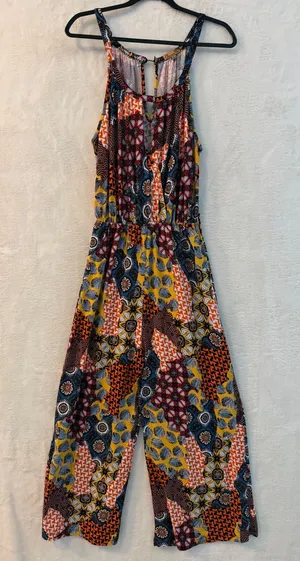 Chances R Womens Patchwork Print Jumpsuit Wide Leg‎ Halter Neck Multi Color L thumbnail 1