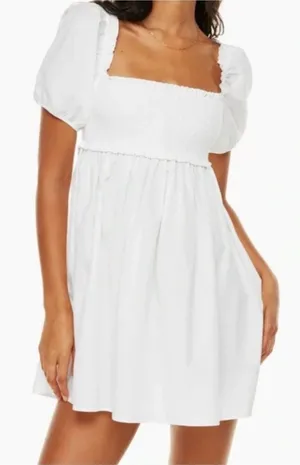 Sunday Best White Smocked Square Neck Puff Sleeve Dress‎ thumbnail 1