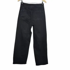 OAT New York Wide Leg Jeans Womens 4/27 Black High Rise Patch Pocket Raw Hem thumbnail 2