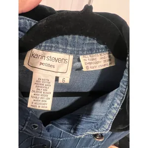 Vintage 90s Karin Stevens Denim Maxi Dress Velvet Collar Button Front 6P thumbnail 8