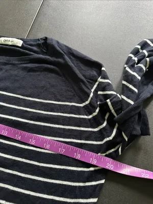 Zara Navy, White and Green Striped Long Sleeve sweater thumbnail 6