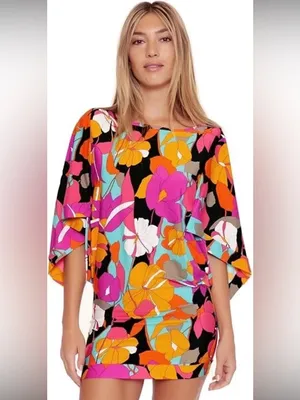 Trina Turk Gemini Floral Swimsuit Cover UpTunic Dress $200 resort summer boho thumbnail 4