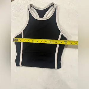 Sporty Black & White High-Neck Cropped Tank Top with Built-in Shelf Bra thumbnail 5