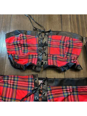 Tease Y2K Red Plaid 3 Piece Lingerie Set S/M NWT Y2K Punk thumbnail 3