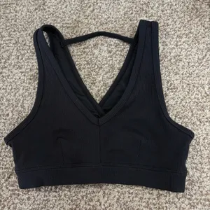 Alo Yoga Ribbed V Neck Sports Bra Women XS Black Wrap Back Activewear Athleisure thumbnail 12