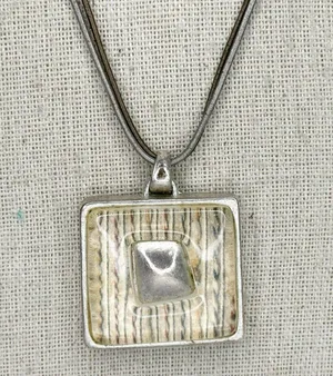 Chico's Double Strand Cord Square Striped Silver Tone Pendant ✨ thumbnail 1