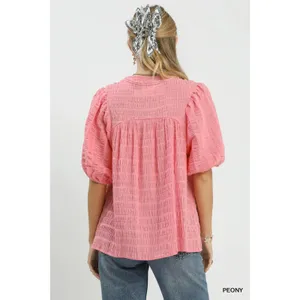 Umgee‎ Textured Puff Sleeve Blouse - Medium thumbnail 3