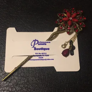 Hair Accessory-Burgundy Red Flower Jewel Hair Pin thumbnail 3