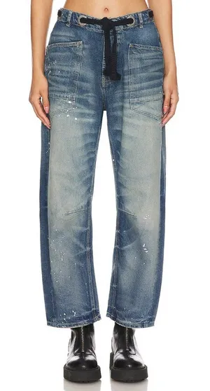 NWT We The Free People Moxie in Timeless Blue Distressed Barrel Jeans 25 thumbnail 1