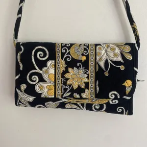 VERA BRADLEY Hanging Wallet Purse Crossbody bag Black Yellow White Small thumbnail 4