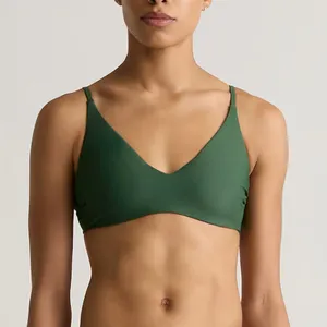 NWT Quince Olive Green Italian v-neck bikini top Sz L thumbnail 1