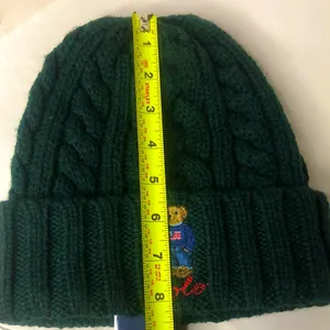 RALPH LAUREN Green Cable Knit Hat w/ Bear Wearing American Flag Sweater O/S NWT thumbnail 7