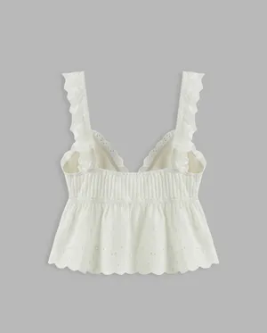 ZARA 100% COTTON SQUARE NECK SOLID WAVE TRIM KNOTTED CROP CAMI TOP thumbnail 2