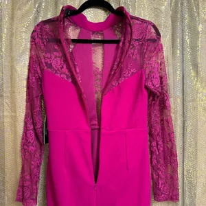 Lulus Oretha Fuchsia Lace Long Sleeve Bodycon Dress Small NWT thumbnail 7