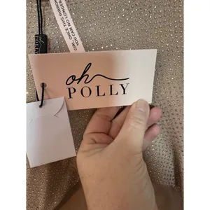 Oh Polly Arabella NWT Embellished High Neck A Line Mini‎ Dress Nude Gold SZ 14 thumbnail 6