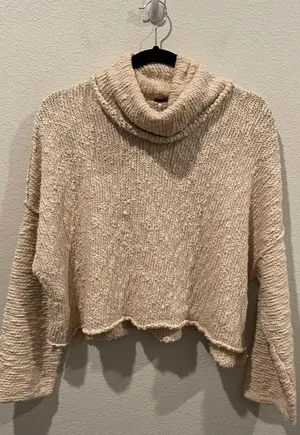 Beige Turtleneck Oversized Knit Sweater thumbnail 2