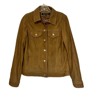 Wilsons Leather Chloe Trucker Jacket Womens Size Medium Retro 90s Biker‎ Brown thumbnail 1