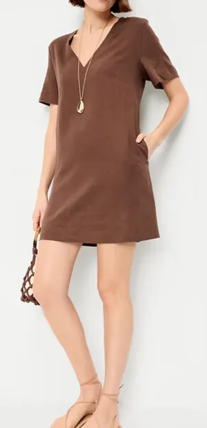 Short-Sleeve V-Neck Mini Shift Dress thumbnail 3