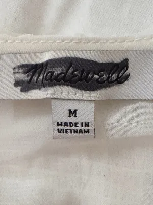 Madewell Tiered Smocked Chiffon White Blouse women’s Size M Top Square Neck New thumbnail 6