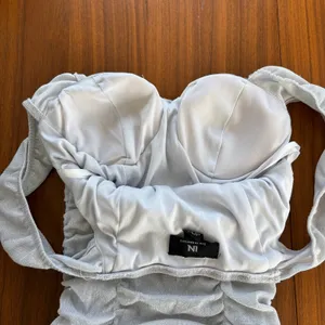 Vintage IN San Francisco Dress S Silver Shimmer Ruched Mini Y2K Clubwear Party thumbnail 11