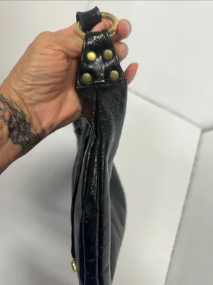 Pinky Black Leather Hobo Bag with Gold Hardware thumbnail 12