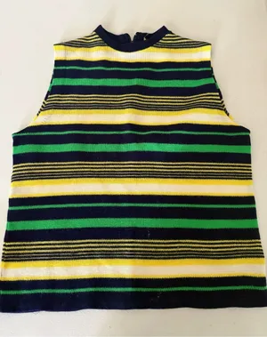 Vintage Old Made in Japan 100% Acrylic Fibre Sleeveless Striped Shirt knitted thumbnail 1