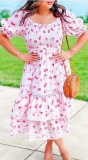 LoveShackFancy X Target Cosette Floral Midi Dress Smocked Cottagecore Lace Pink thumbnail 1