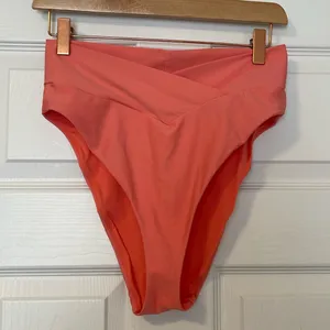 Aerie pink high waisted cheeky bikini bottom thumbnail 1