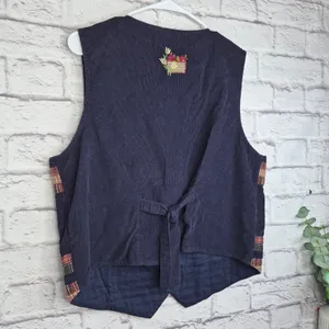 Vintage Bobbie Brooks Fall Corduroy Vest Embroidered Scarecrow Barn Patchwork L thumbnail 10