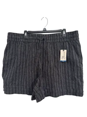 Terra & Sky Plus Linen Cotton Pleated Pull-On Shorts Black / White Stripe sz 1X thumbnail 2