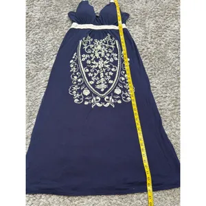 Women’s Blue Maxi Dress Size M Padded Lace Accents Embroidered Boho Cottagecore thumbnail 12