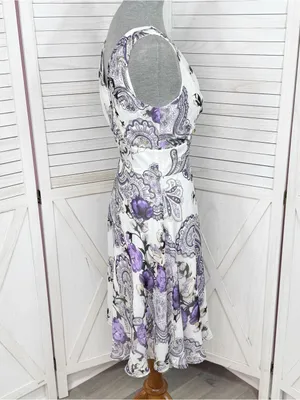WHBM Floral Paisley Chiffon Fit Flare Sleeveless Dress White Purple Size 6 Fairy thumbnail 3