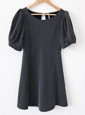 Free People Penelope Puff Sleeve Polka Dot Black Fit & Flare Mini Dress thumbnail 1