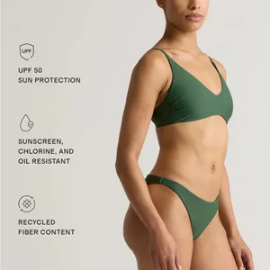 NWT Quince Olive Green Italian v-neck bikini top Sz L thumbnail 3