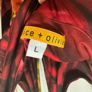 Alice + Olivia Silk V-Neck Halter Top Maxi Dress Red Orange Roses Size Large thumbnail 11