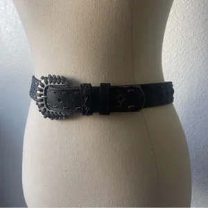 Medium/Large Black Studded Bling Leather Boho Belt thumbnail 3