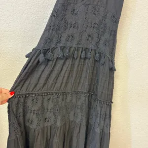 Y2K Go Gal Black Beaded Lace Halter Maxi Dress Whimsigoth Boho thumbnail 6
