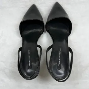 French Connection Womens Black Pointed Toe Slingback Kitten Heels Pumps Size 8.5 thumbnail 6