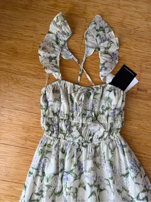 En Saison Charleston Floral Ruffle Midi Dress Natural Indigo NWT M thumbnail 13