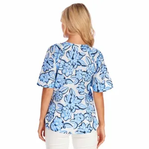 NWT Mud Pie Anderson Top Cotton Boxy Blouse Blue White Floral Size Small thumbnail 5