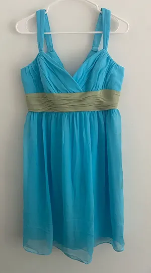 Forever Yours Woodland Fairy Tulle Babydoll Dress Pale Blue & Kiwi Ruched Sash 8 thumbnail 1