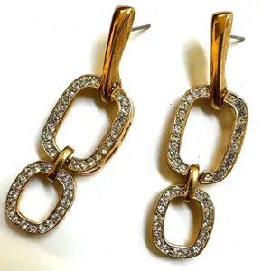 Gold tone rhinestone drop earrings thumbnail 3