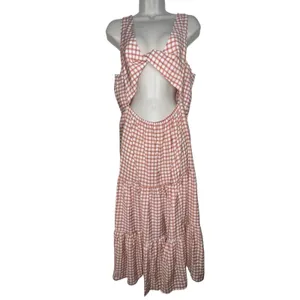 ASOS DESIGN Knot Detail Tiered MIdi‎ Dress Brown Gingham Large Tie Open Back thumbnail 2